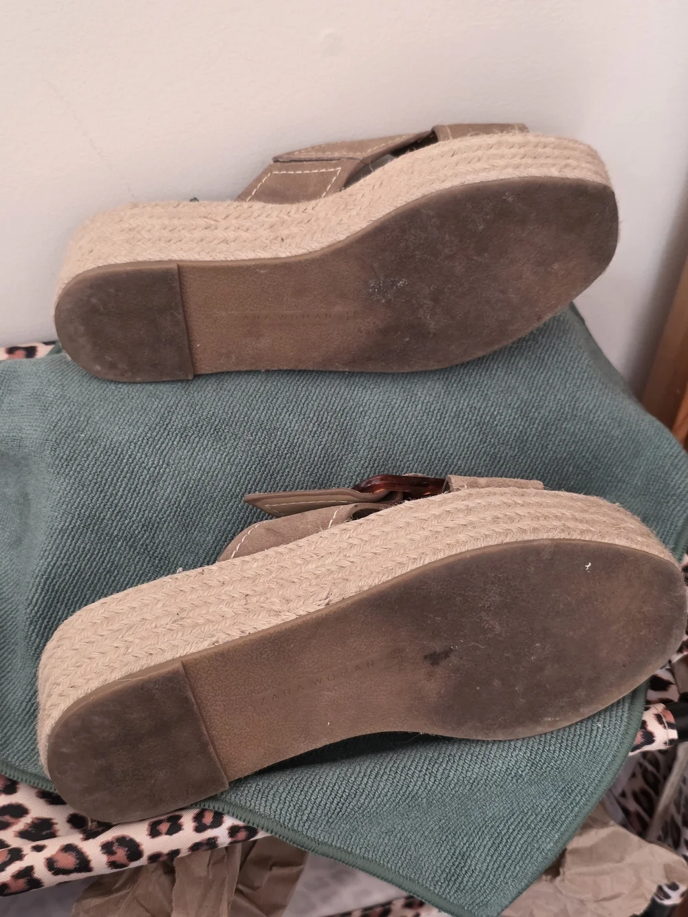 Zara Suede Platform Espadrille Slides Tortoise Buckle EU 38 7.5-8